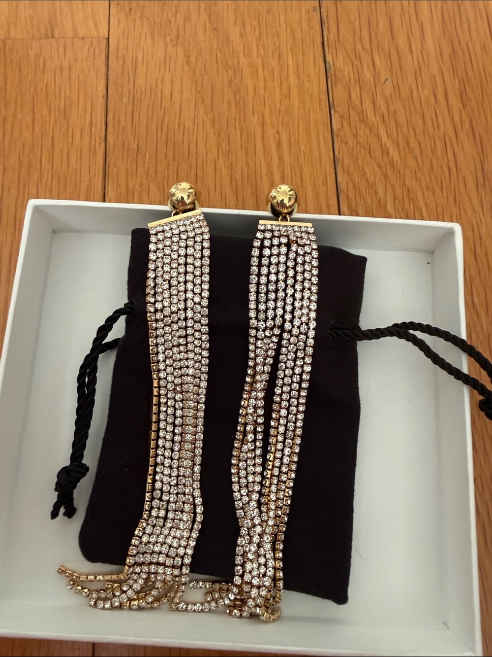 Gold Crystal Fringe Drop Earrings - Elegant Statement Accessory